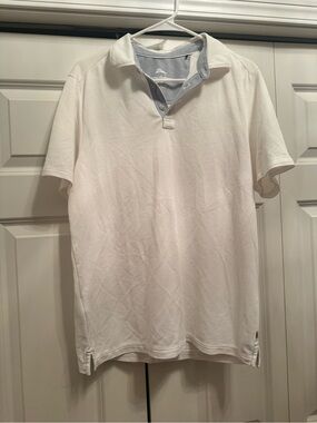 Tommy Bahama White Short Sleeve Polo Shirt Blue Collar Mens Medium